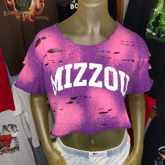 Missouri Tigers Distressed Bleached Crop Top Large - Picture 2 of 6